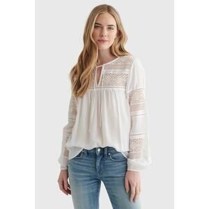 Lucky Brand Lace Inset White Bohemian Blouse Small